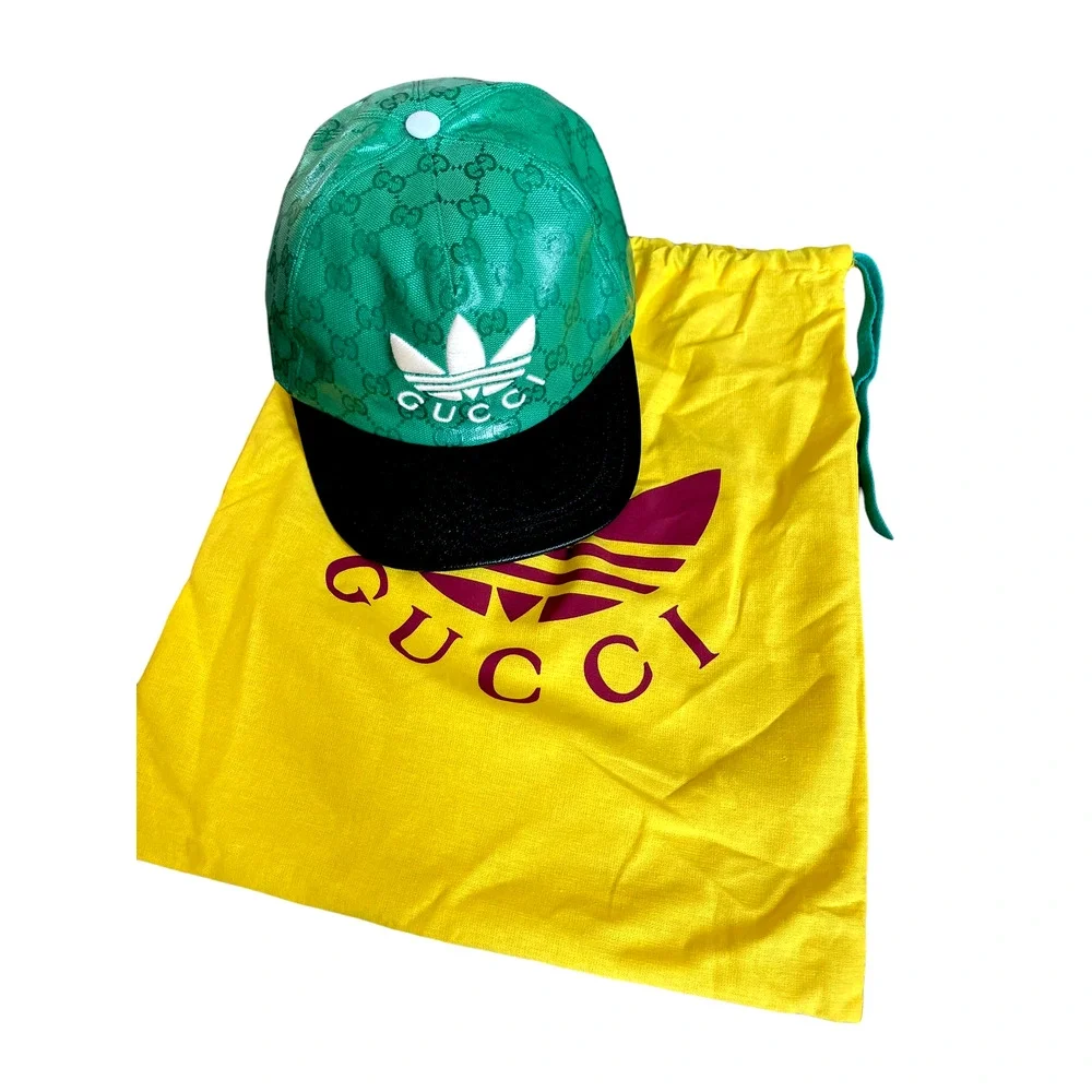 Gucci x Adidas GG Supreme Baseball Cap Hat Green Black Canvas Unisex Size M